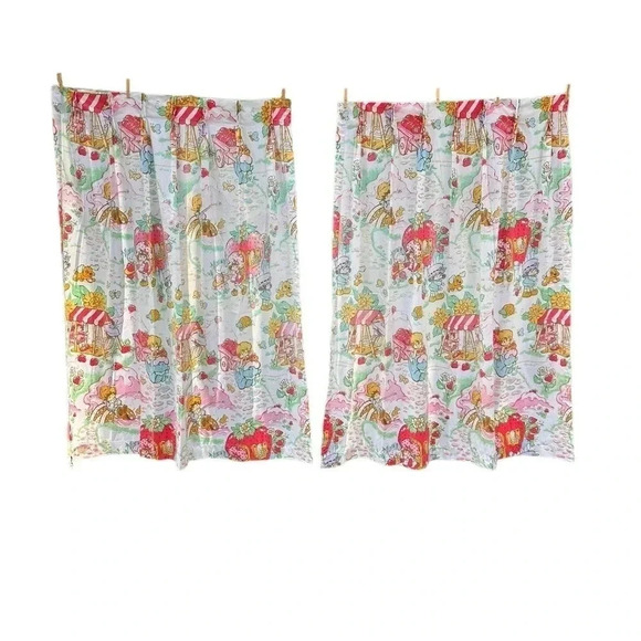 Strawberry Shortcake Vintage Pinch Pleat Curtains | Drapes | Panels - Set Of 2 - Picture 1 of 8